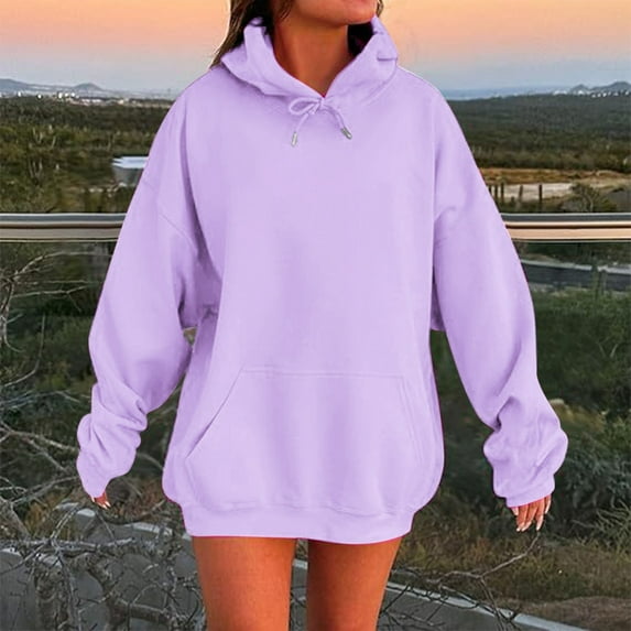 Women's Solid Color Drop Shoulder Hoodie With Pockets Comfortable And Stylish Sweatshirt Top Tunic Sweatshirt Zipper Plain Sweatshirt Womens Womens Pullover Sweatshirt Top with Pocket Lightweight