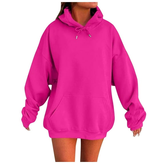 Women's Solid Color Drop Shoulder Hoodie - Soft, Durable, with Pockets, Versatile for Any Occasion, Machine Washable
