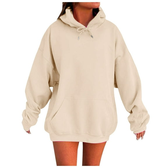 Women's Solid Color Drop Shoulder Hoodie - Soft, Durable, with Pockets, Versatile for Any Occasion, Machine Washable