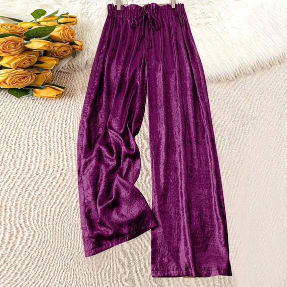 Women's Solid Color Elastic Waist Casual Pants, Lightweight & Comfortable for All Seasons, High-Waist Design for a Flattering Fit