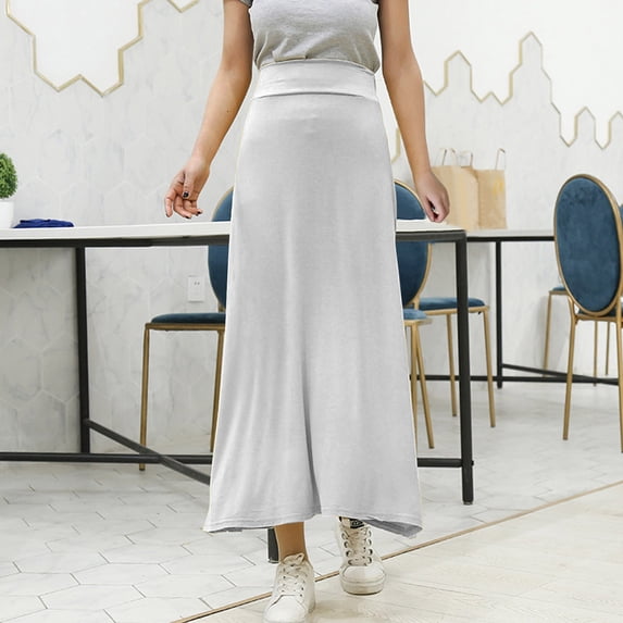 Women's Solid Color Elastic Waist Half Length Skirt Large Skirt Half Length Skirt Knit Midi Skirt Ruffle Skirt Sequin Midi Skirt Pencil Skirts for Women plus Size Crop Top And Skirt Set for Women Can