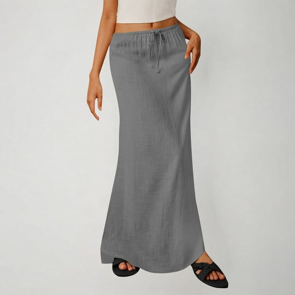 Women's Solid Color Elastic Waist Long Skirt, Drawstring Design for Comfort, Lightweight & Stylish for Casual or Summer Wear