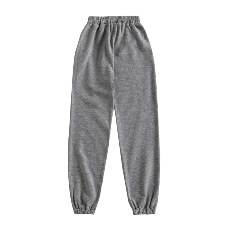 Womens Elastic Waist Sweatpants Plain Long Regular Fit Dark Grey