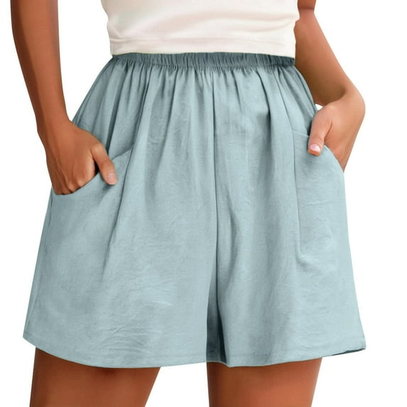 Women's Solid Color Elastic Waist Wide Leg Shorts - Casual Summer Hot Pants with Pockets, Polyester Blend, S-XXL