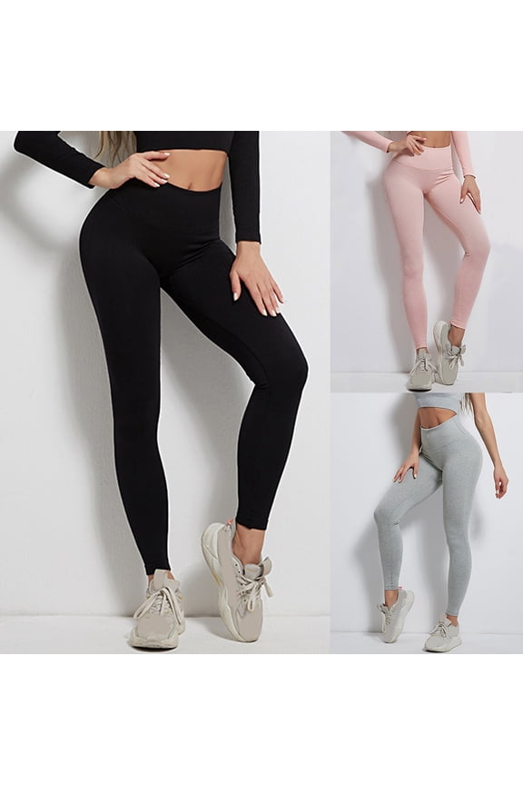 Women's Solid Color Exercise Leggings High Waist Flexible Athletic Yoga Training Pants