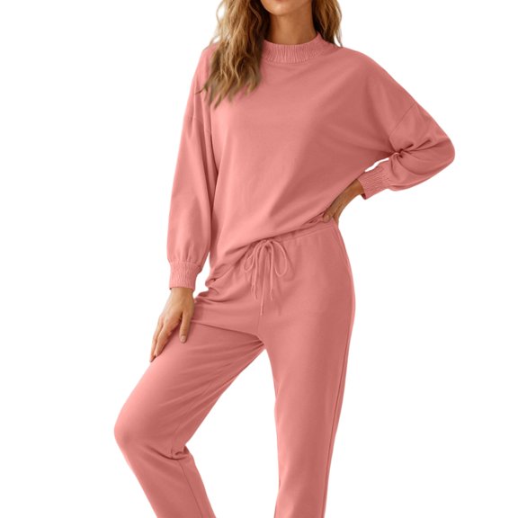 Women's Solid Color Fashion Casual Lace-Up Sports Long-Sleeved Suit, Trendy and Functional Athletic Wear for Exercise and Daily Use,Pink,S