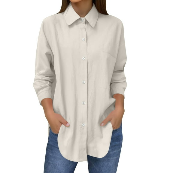 Women's Solid Color Fashion Linen Pocket Beach Shirt