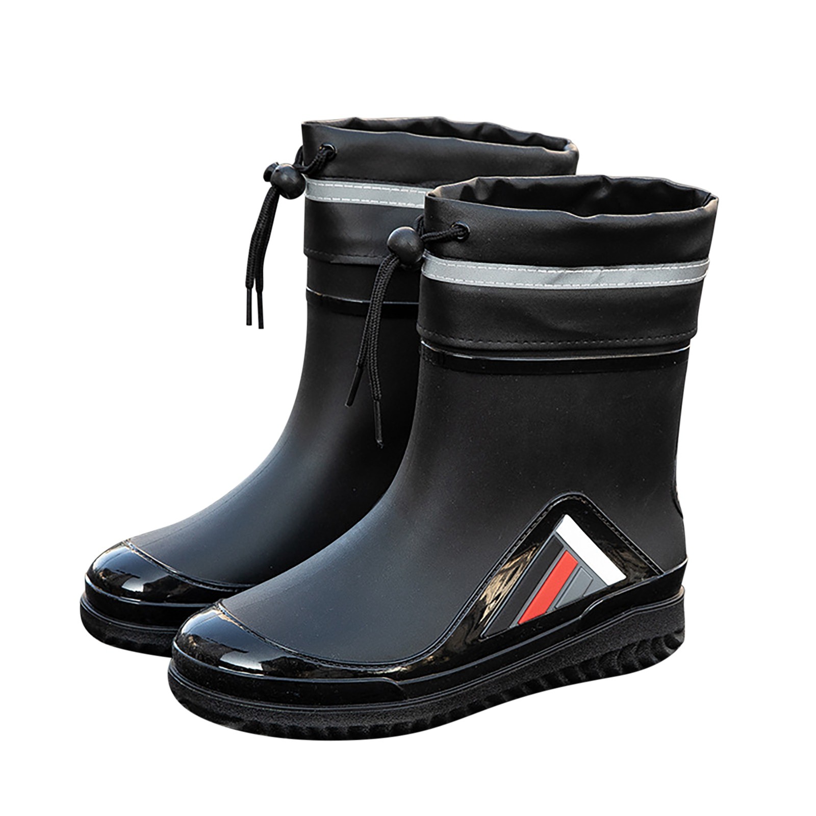 Women s Solid Color Fashion Rain Boots With Drawstring Men s Slip Short Mid Calf Rain Shoes With Cotton Boot Covers Men Womens Rain Boots Colorful
