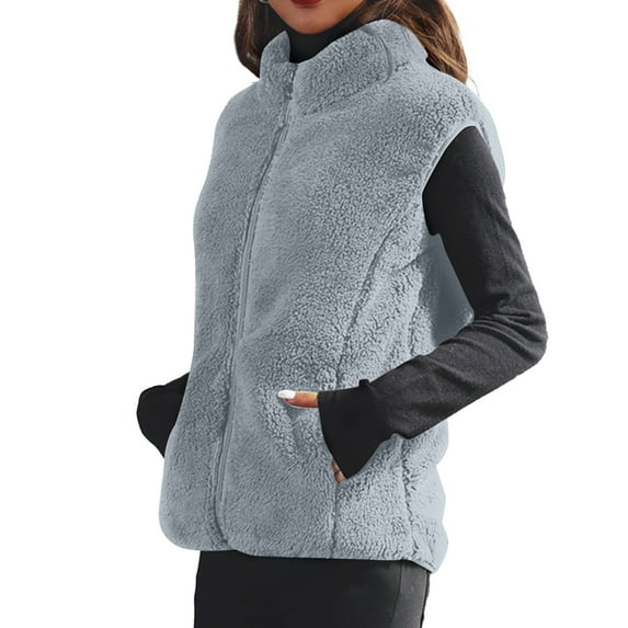 Women's Solid-Color Fashionable Fleece Vest Jacket, Sleeveless Puffer Gilet for Lightweight Warmth and Stylish Layering in Cool Weather,Gray,M