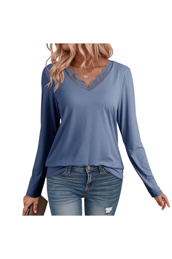 Women's Solid-Color Fashionable Long-Sleeved Top, Casual Style With Standard Thickness And True-To-Size Fit, Suitable For Autumn Winter Spring Daily Casual Sport Activities Xxl Blue
