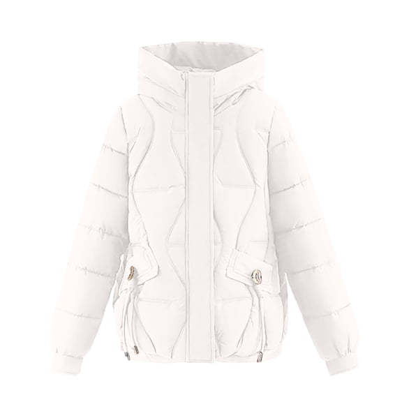 Women's Solid Color Fashionable Thick Warm Cotton-padded Coat with Hood and Long Sleeves Beige XL