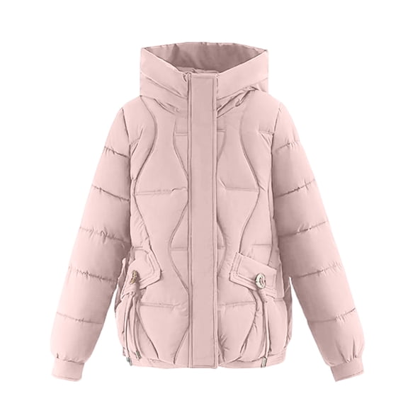 Women's Solid Color Fashionable Thick Warm Cotton-padded Coat with Hood and Long Sleeves Pink L
