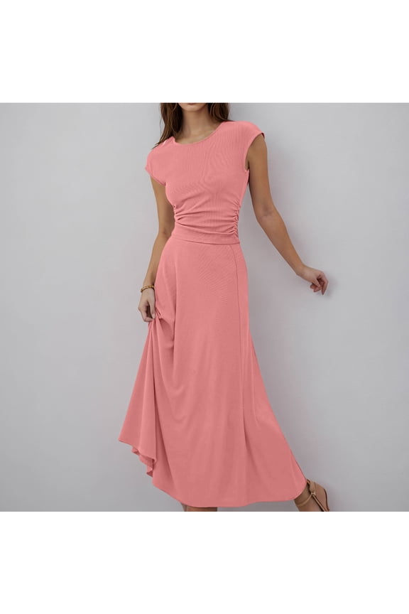 Women's Solid Color Fit & Flare Dress, Short Sleeve, Formal Event & Evening Wear, Durable Polyester , Contrast Trim