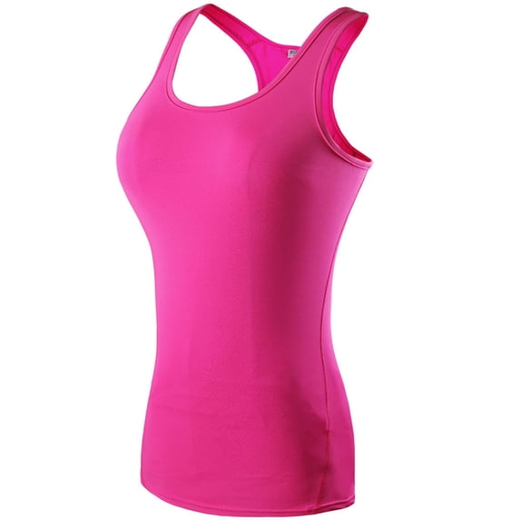 Women's Solid Color Fitted Yoga Tank Top, Sexy Sleeveless Workout Vest, Tight Gym Sportswear Running Shirt for Fitness and Yoga - Hot Pink
