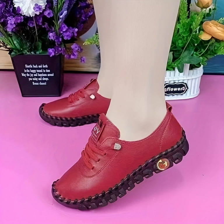 Women s Solid Color Flatform Shoes Slip On Low top Round Toe Non slip Soft Rubber Sole Shoes Casual Walking Shoes Walmart