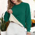 thumbnail image 1 of Women's Solid Color Fleece Lined Sweatshirt, Round Neck Long Sleeve Pullover, Casual Loungewear Top, Soft Fuzzy Fleece Top, Cozy Everyday Sweatshirt, Winter Lounge Wear Blackish Green L, 1 of 7