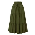 thumbnail image 1 of Women's Solid Color Floral Lace Elastic Waist Loose Long Skirt - Stylish Floral Print A-Line Maxi Skirt with Adjustable Tie for Casual Outfits and Summer Occasions,Army Green L, 1 of 5