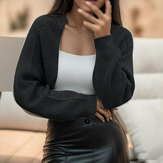 Women's Solid Color French Style Sleeve Knitted Shawl Coat Women's Short Sweater Cardigan Top Comfy Long Sweaters for Women Bottom Cow Neck Cardigan Fitted Long Cardigan Sweater Cardigan for Women