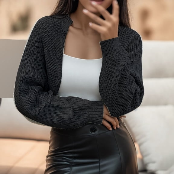 Women's Solid Color French Style Sleeve Knitted Shawl Coat Women's Short Sweater Cardigan Top Comfy Long Sweaters for Women Bottom Cow Neck Cardigan Fitted Long Cardigan Sweater Cardigan for Women