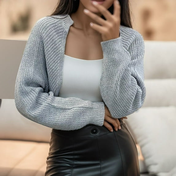 Women's Solid Color French Style Sleeve Knitted Shawl Coat Women's Short Sweater Cardigan Top Comfy Long Sweaters for Women Bottom Cow Neck Cardigan Fitted Long Cardigan Sweater Cardigan for Women