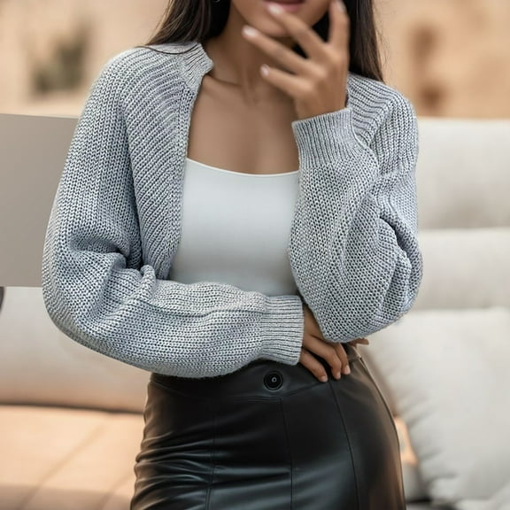 Women's Solid Color French Style Sleeve Knitted Shawl Coat Women's Short Sweater Cardigan Top Comfy Long Sweaters for Women Bottom Cow Neck Cardigan Fitted Long Cardigan Sweater Cardigan for Women