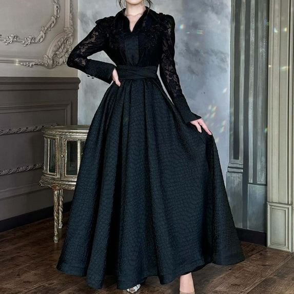 Women's Solid Color Front Chest Bead Embroidery Lace Zipper Strap French Retro Long Sleeved Fashionable Slim Fitting Dress Dress Dress Floor Length Long Sleeve Puffy Prom Dress Formal Dresses for