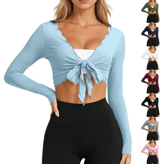 Women's Solid Color Front Wrap Crop Cardigan Sweater Tops Long Sleeve Loose Fit Yoga Cover Up Comfortable Casual Loungewear Travel Essential Fashion Gift for Women | Aestivo,White L