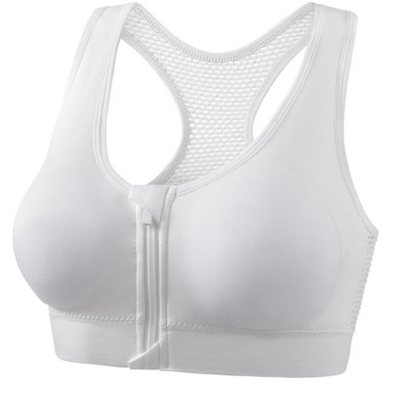 Women's Solid Color Front-Zip Sports Bra with Cross Back and Gathers, Wire-Free Comfortable Bra for Fitness, Yoga, and Daily Wear, Limited Time Offer Under 10 Dollars