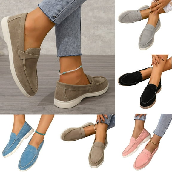 Women's Solid Color Frosted Flat Casual Shallow Mouth Lightweight/Comfortable Shoes Gray qILAKOG Size 5.5