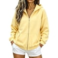 thumbnail image 1 of Women's Solid Color Full Zip Up Hoodie Jacket, Casual Long Sleeve Hooded Sweatshirt with Pockets(Yellow,XXXL), 1 of 4