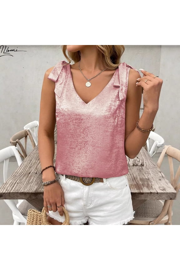 Women's Solid Color Gold Foil V Neck Sleeveless Camisole Tops Cami Tank Tops Casual Daily Wear Vacation Beach Party Night Out Perfect Fashion Forward Statement Piece | CSEONE,Pink XL