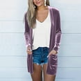 thumbnail image 1 of Women's Solid Color Gold Velvet Cardigan, Mid-Length Open Front Long Sleeve Jacket, Casual Loose Fit Duster Coat for Women, Soft Velvet Loungewear for Fall and Winter Purple S, 1 of 7