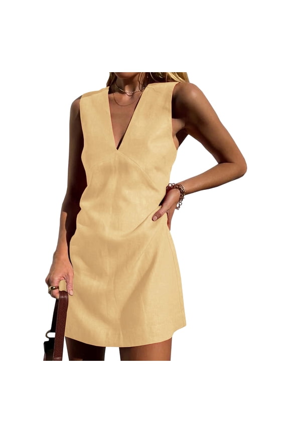 Women's Solid Color Gold Velvet Round Neck Long Sleeve Dress, Holiday Party Dress for Christmas, NYE, Winter Events, Luxurious Fabric,Khaki S