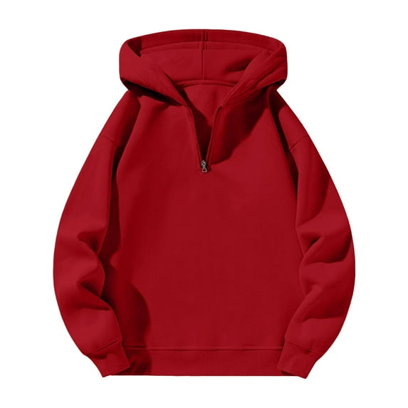 Women's Solid Color Half Zip Hoodie, Loose Fit Casual Pullover Sweatshirt with Adjustable Hood, Sporty Streetwear Top for Spring Summer Fall Winter All Season Comfort Wear Red XXL