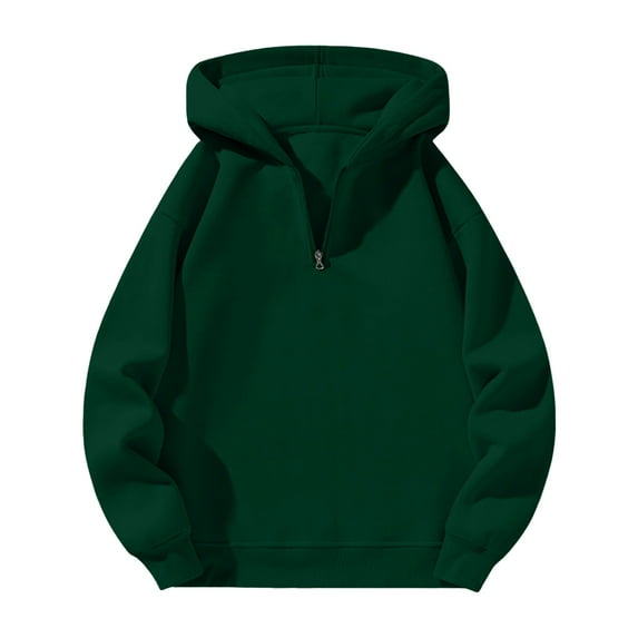 Women's Solid Color Half Zip Hoodie, Loose Fit Casual Pullover Sweatshirt with Adjustable Hood, Sporty Streetwear Top for Spring Summer Fall Winter All Season Comfort Wear Blackish Green L