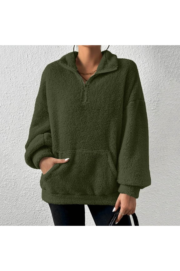 Women's Solid Color Half Zip Long Sleeved Hoodie Pullover Sweaters Women's Cowl Neck Sweater Plain Color Hoodies Womens Soft Pullover Mens Slim Sweaters Petite Sweaters for Women Ladies Knit Sweaters