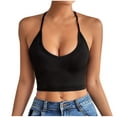 thumbnail image 1 of Women's Solid Color Halter Crop Tops V Neck Sleeveless Backless Trendy Tops Casual Slim Fit Tops, 1 of 3