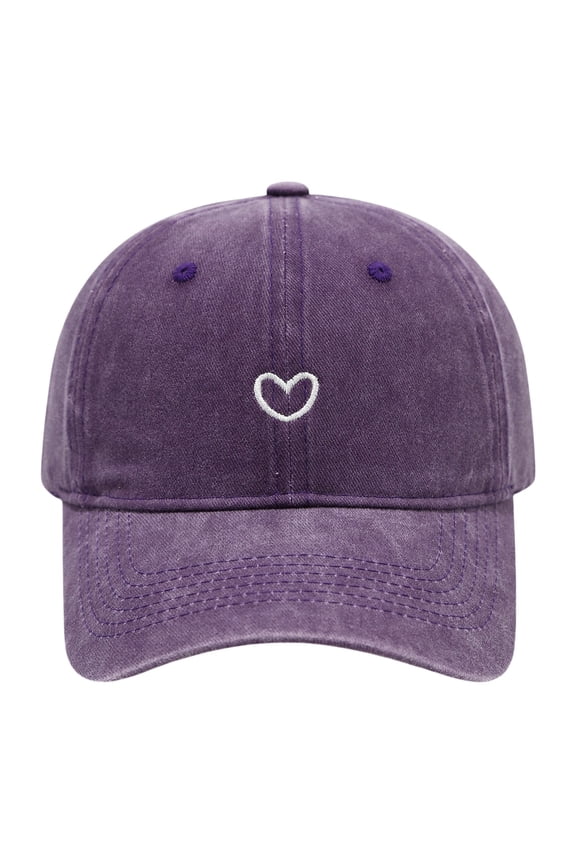 Women's Solid Color Heart Embroidered Baseball Cap, Soft Top Washed Cotton Adjustable Cap for Outdoor Daily Wear, Simple Embroidery Design Casual Sun Hat for Women and Ladies Purple