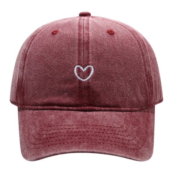 Women's Solid Color Heart Embroidered Baseball Cap, Soft Top Washed Cotton Adjustable Cap for Outdoor Daily Wear, Simple Embroidery Design Casual Sun Hat for Women and Ladies Red