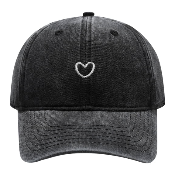 Women's Solid Color Heart Embroidered Baseball Cap, Soft Top Washed Cotton Adjustable Cap for Outdoor Daily Wear, Simple Embroidery Design Casual Sun Hat for Women and Ladies Black