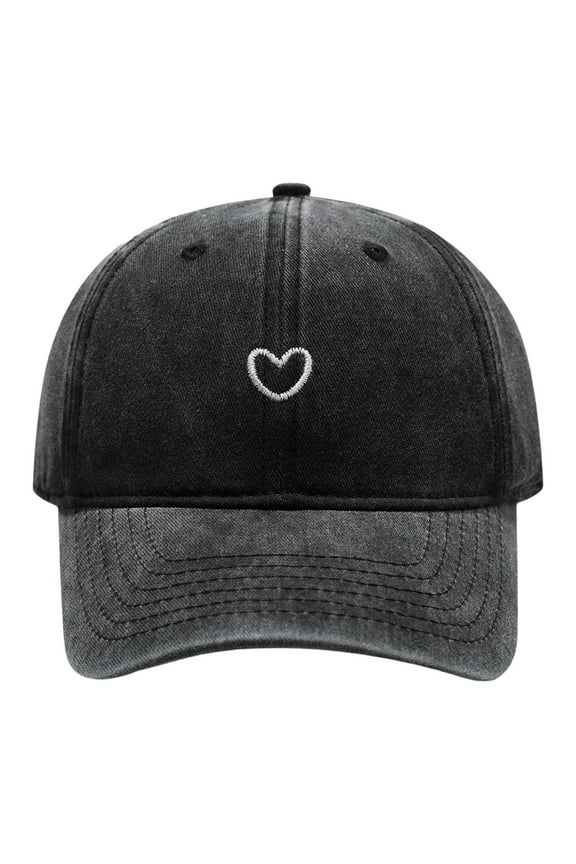 Women's Solid Color Heart Embroidered Baseball Cap, Soft Top Washed Cotton Adjustable Cap for Outdoor Daily Wear, Simple Embroidery Design Casual Sun Hat for Women and Ladies Black