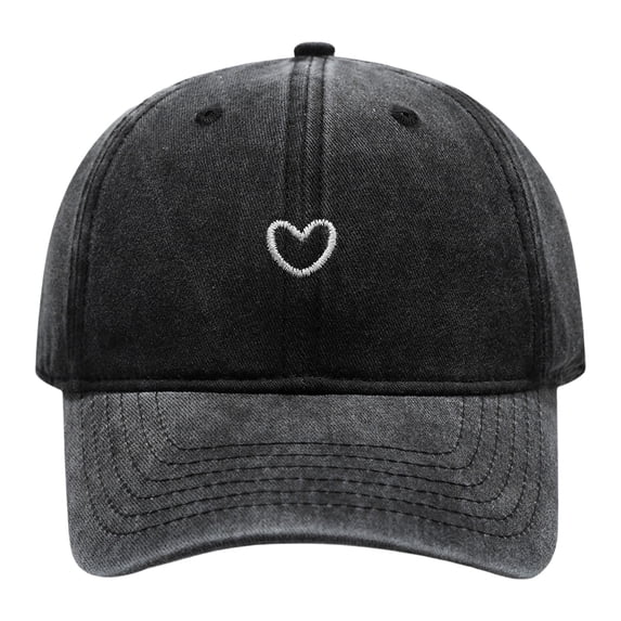 Women's Solid Color Heart Embroidered Baseball Cap, Soft Top Washed Cotton Adjustable Cap for Outdoor Daily Wear, Simple Embroidery Design Casual Sun Hat for Women and Ladies Black