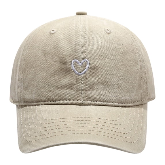 Women's Solid Color Heart Embroidered Baseball Cap, Soft Top Washed Cotton Adjustable Cap for Outdoor Daily Wear, Simple Embroidery Design Casual Sun Hat for Women and Ladies Khaki