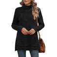 thumbnail image 1 of Women's Solid Color High Collar Slit Ribbed Loose T-Shirt Top, 1 of 2