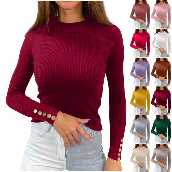 Women's Solid Color High Neck Knitted Sweater Top Long Sleeve Base Layer Pullover Casual Daily Wear Loungewear Office Work Fashion Essential Gift for Women | Aestivo,Khaki L