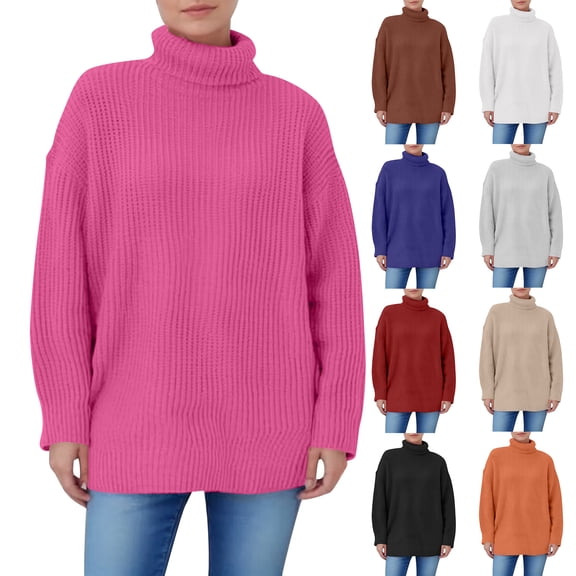 Women's Solid Color High Neck Long Sleeved Knitted Sweater Top Loose Sweater for Fall and Winter, Cozy and Stylish, Perfect for Seasonal Outfits,Khaki,Size XL