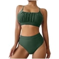 thumbnail image 1 of Women's Solid‑Color High‑Waist Two‑Piece Bikini Set Padded Wire‑Free Loose Spaghetti Strap Split Swimsuit Green M(M), 1 of 4