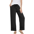 thumbnail image 1 of Idoravan womens pants drawstring waist womens vacation outfits 2026 pants Women's Solid Color High Waisted Loose Wide Leg Pants With Elastic Waistband And Pocket Casual Pants, 1 of 8
