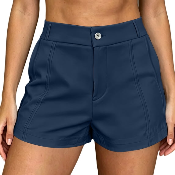 Women's Solid Color High Waisted Shorts Casual Straight Leg Summer Shorts with Pockets Navy XX-Large