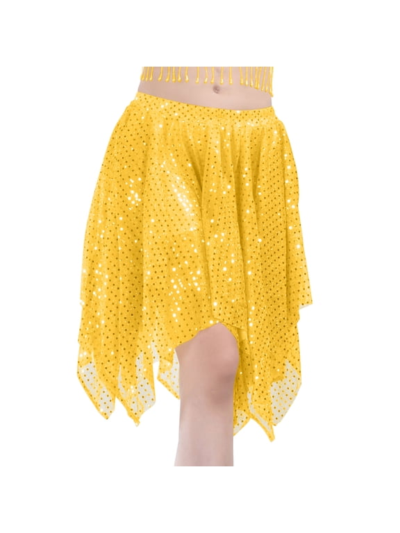 Women's Solid Color Highlight Skirt Dance Performance Dress Half Body Skirt Skirt Yellow One Size